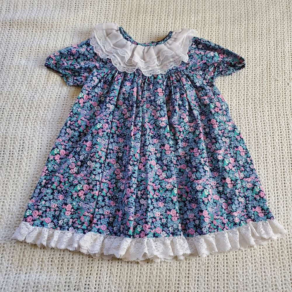 Vintage Baby Girls Dress Youth Size 3T Rare Editions Floral USA Union Made